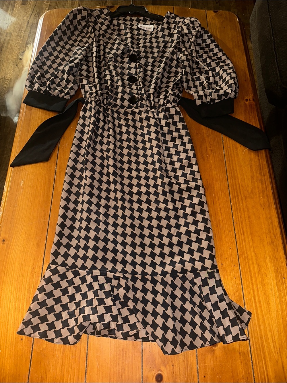 Mustard Seed Black and Tan Geometric Midi Dress- Vintage